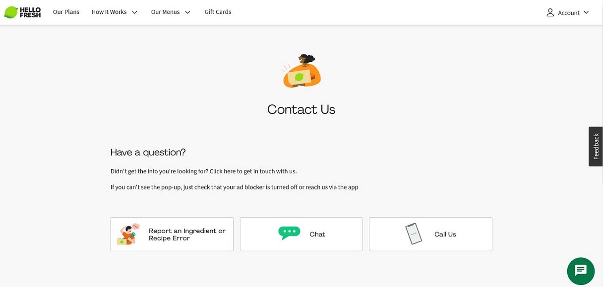 Hello Fresh Contact Page